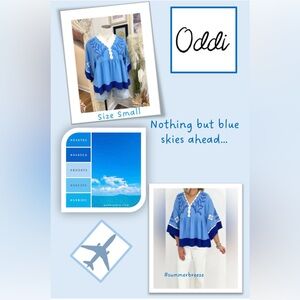 ODDI Blue and Navy Embroidered Blouse